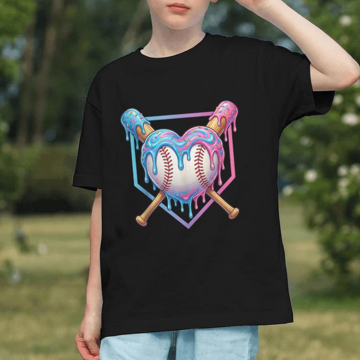 Valentines Baseball Heart Dripping Ice Cream Gen Z Alpha Graphic Youth