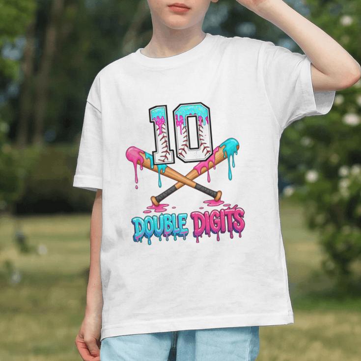 Baseball 10 Year Old Ice Cream Drip 10th Bday Double Digits Graphic Youth