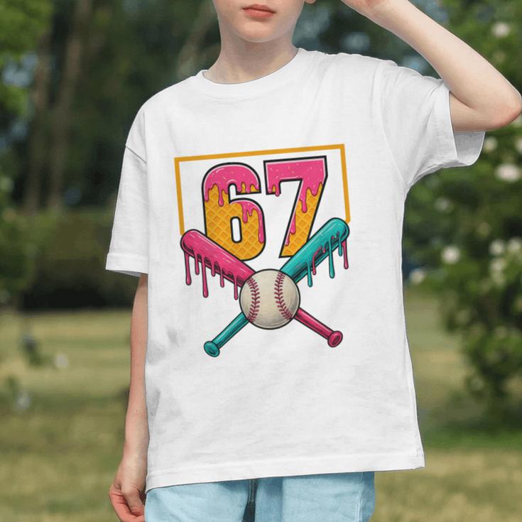 Baseball Ice Cream Drip Number 67 Player 67th Birthday Premium Tri-Blend Graphic Youth