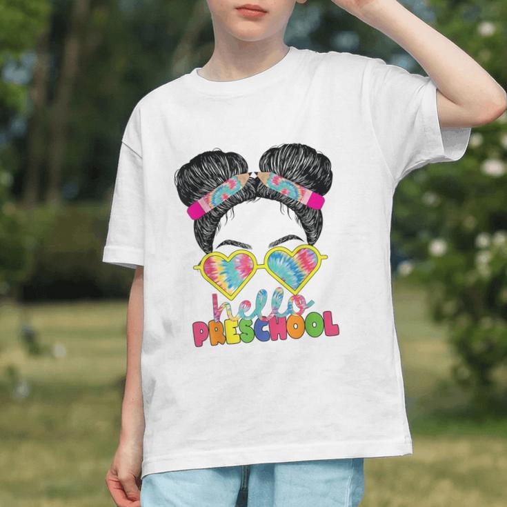 Groovy Tie Dye Preschool Messy Bun Back to School Youth T-Shirt Groovy Tie Dye Preschool Messy Bun Back to School Youth T-Shirt