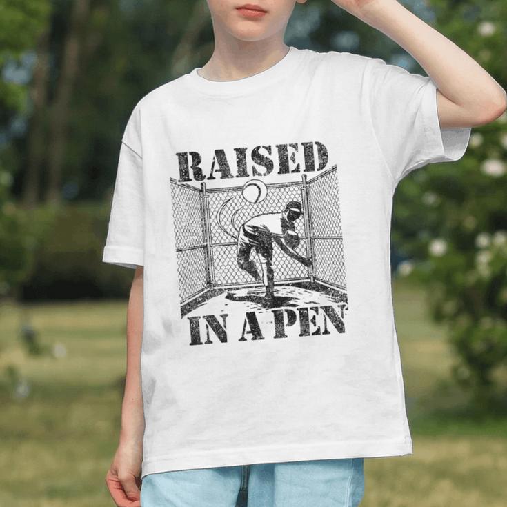 Raised In a Pen Baseball Pitcher Saying Bullpen Graphic Youth