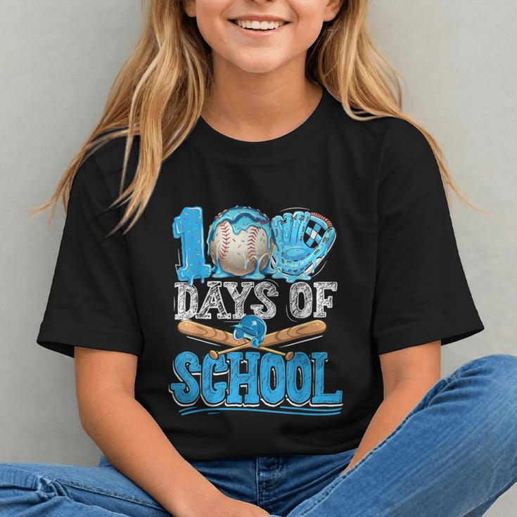 100 Days Of School Baseball Ice Cream Drip Student Kids Boys Graphic Youth