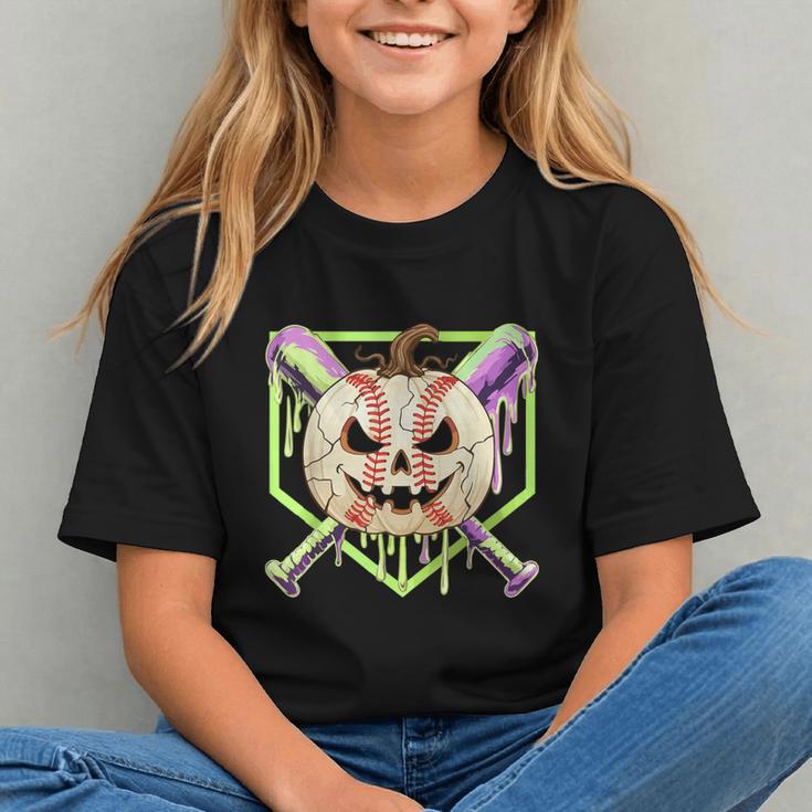 Baseball Pumpkin Halloween Baseball Drip Spooky Halloween Graphic Youth