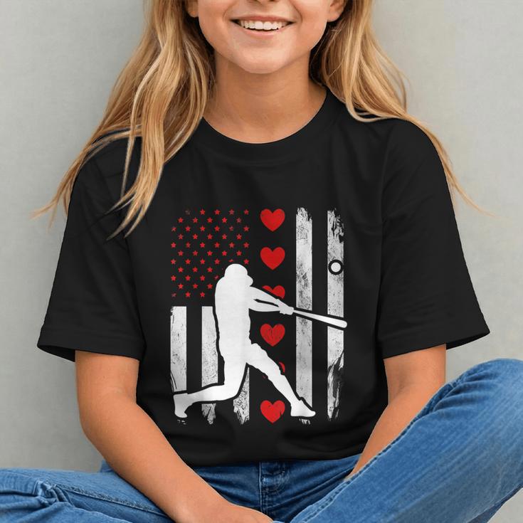 Baseball Silhouette Heart USA Flag Hearts American Boys Kids Graphic Youth