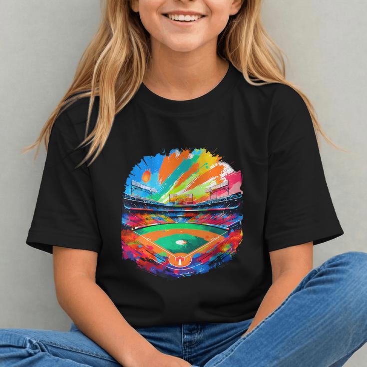 Colorful Baseball Field Home Run Baseball Player Fans Graphic Youth