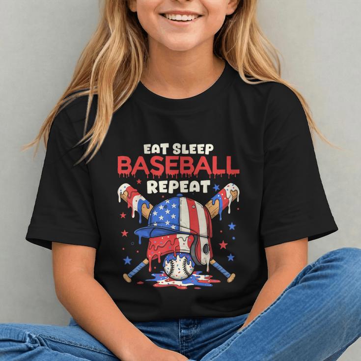 Eat Sleep Baseball Repeat Ice Cream Drip Crossed Bats Graphic Youth