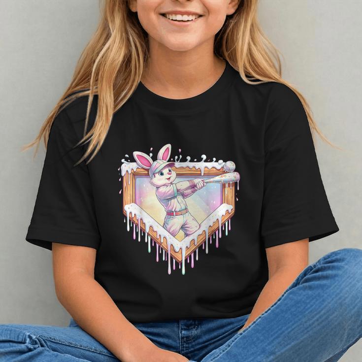 Kids Happy Easter Bunny Playing Baseball Boy Ice Cream Drip Graphic Youth
