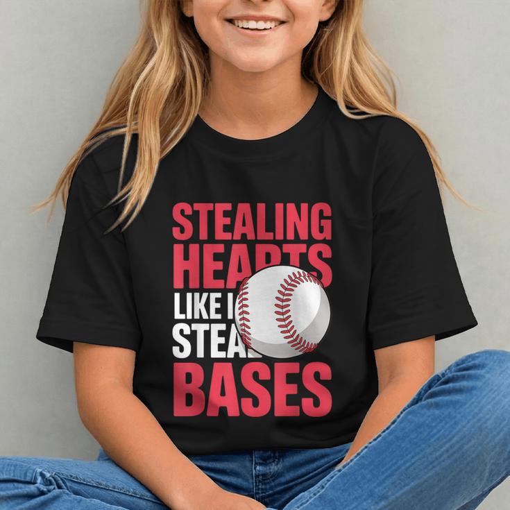 Kids Stealing Hearts Like I Steal Bases Cute Baseball Boys Graphic Youth