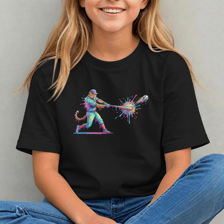 Leopard Baseball Player Ice Cream Drip For Boys Kids Graphic Youth