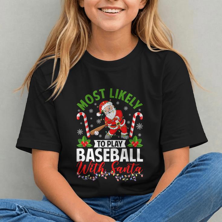 Most Likely To Play Baseball With Santa Christmas Pajamas Graphic Youth Most Likely To Play Baseball With Santa Christmas Pajamas Graphic Youth