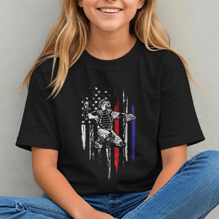 Patriotic Baseball Catcher American Flag Sports Tee Graphic Youth Patriotic Baseball Catcher American Flag Sports Tee Graphic Youth