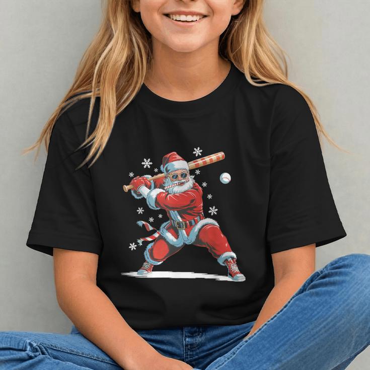 Santa Playing Baseball Christmas Candy Cane Fun Xmas Holiday Graphic Youth