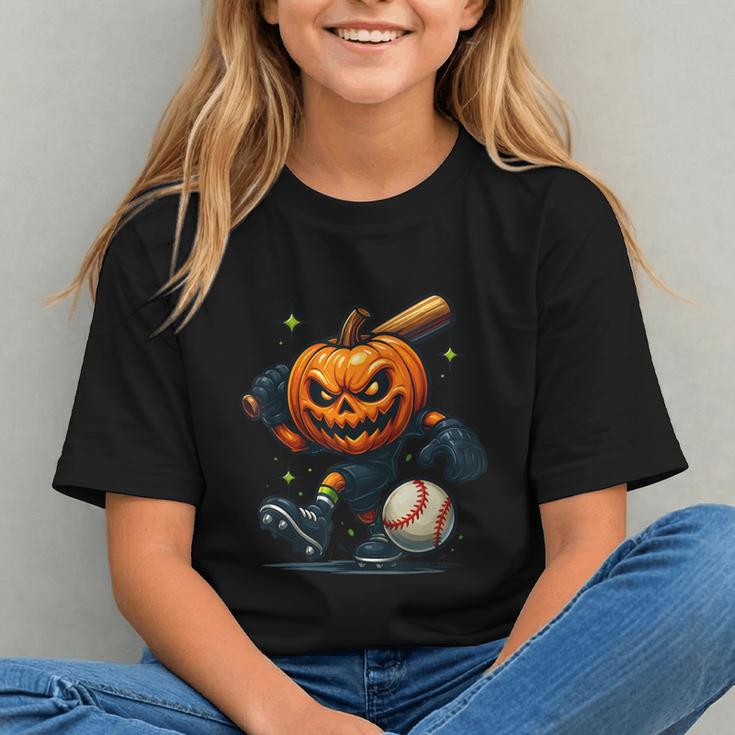 Spooky Halloween Scary Pumpkin Baseball Player Witchy Vibes Graphic Youth
