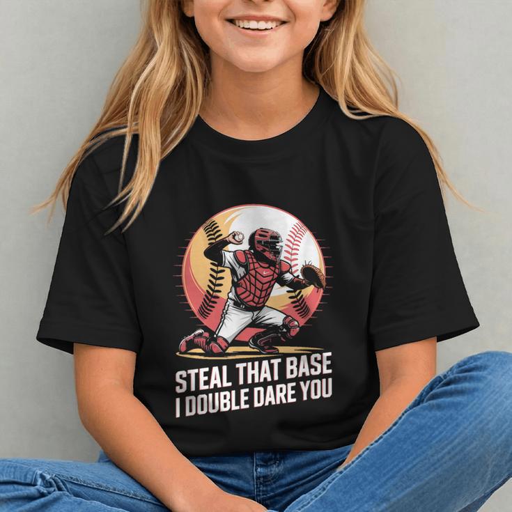 Steal That Base I Double Dare You Baseball Catcher Graphic Youth