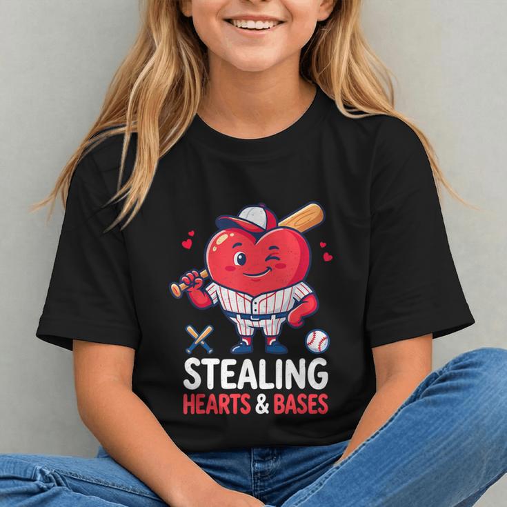Stealing Hearts And Bases Baseball Player Valentine's Day Graphic Youth