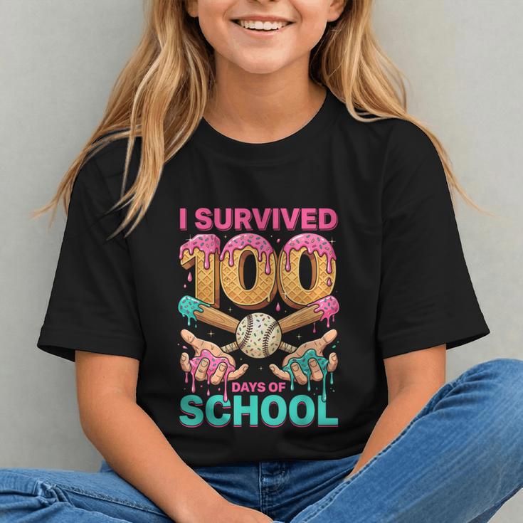 I Survived 100 Days Of School Baseball Ice Cream Drip Graphic Youth