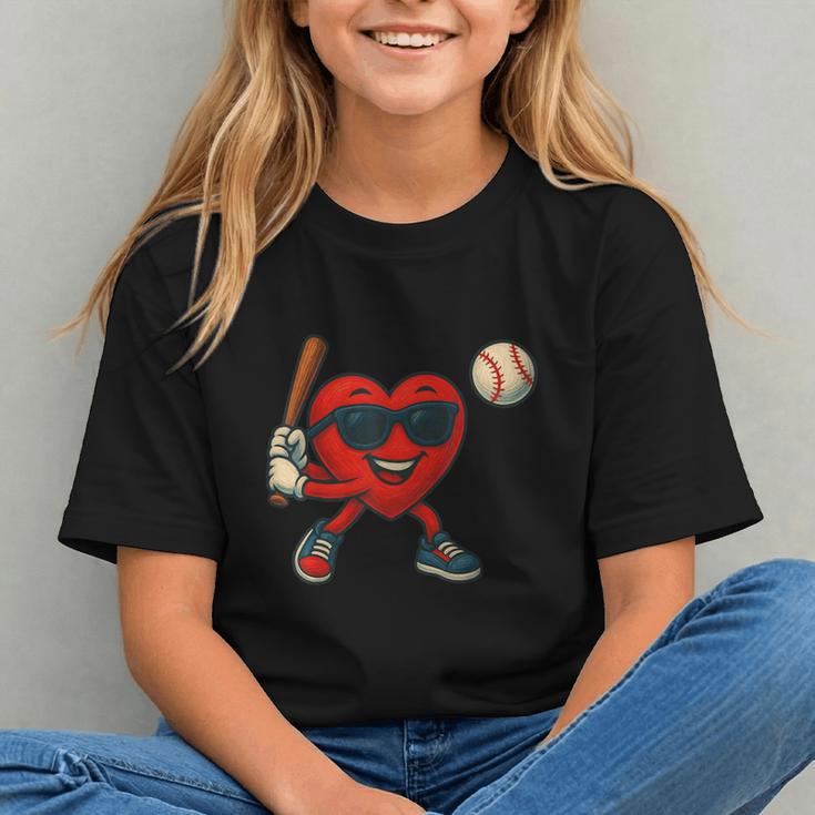 Valentines Day Baseball Red Heart Love Boys Kids Tee Graphic Youth