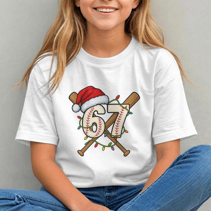 67 Baseball Xmas Lights Santa Hat Holiday Graphic Youth