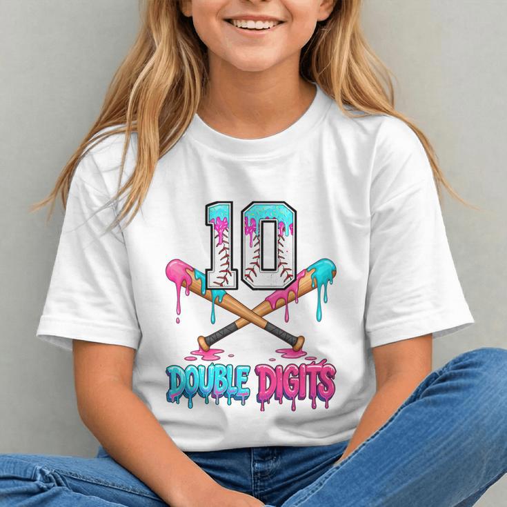 Baseball 10 Year Old Ice Cream Drip 10th Bday Double Digits Graphic Youth