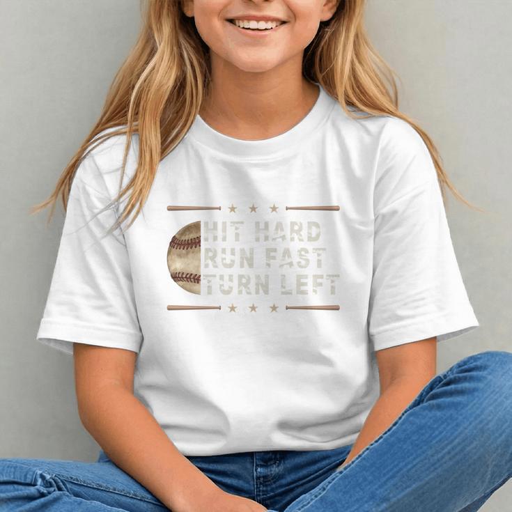 Baseball Hit Hard Run Fast Turn Left Men Boys Graphic Youth