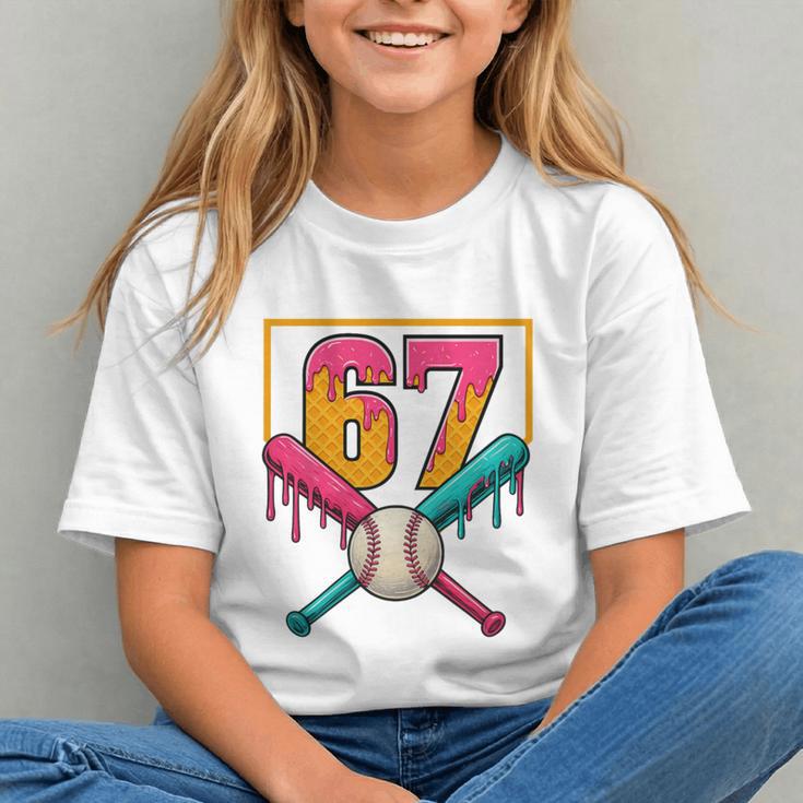 Baseball Ice Cream Drip Number 67 Player 67th Birthday Premium Tri-Blend Graphic Youth