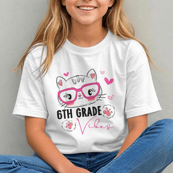 Cute 6th Grade Vibes Cat Kitten Lover Back To School Girls Graphic Youth