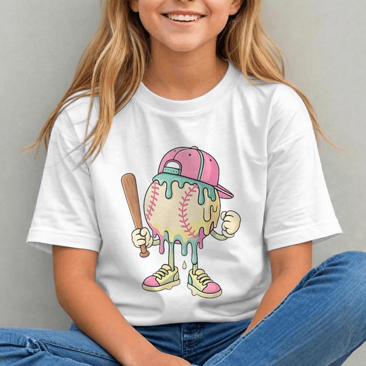 Cute Baseball Ice Cream Drip For Girls & Boys 2 Sides Graphic Youth Cute Baseball Ice Cream Drip For Girls & Boys 2 Sides Graphic Youth