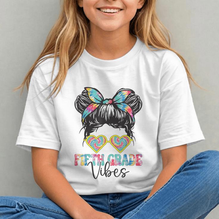 Fifth Grade Vibes Messy Hair Bun Girl Back To School 5th Graphic Youth