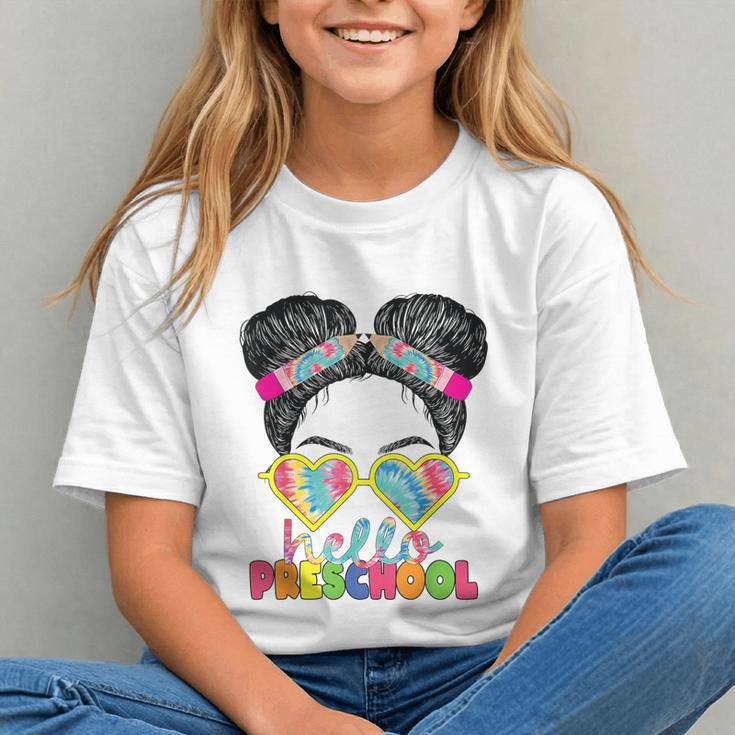 Groovy Tie Dye Preschool Messy Bun Back to School Youth T-Shirt Groovy Tie Dye Preschool Messy Bun Back to School Youth T-Shirt
