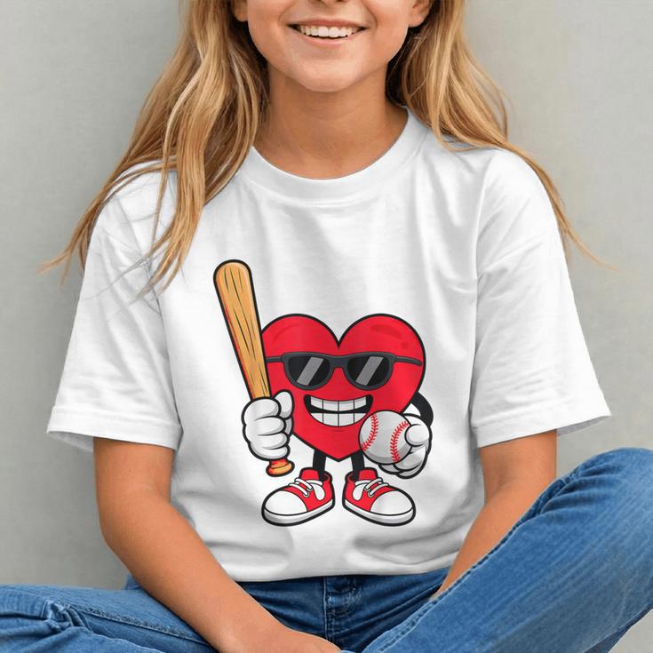 Heart Playing Baseball Valentines Day Graphic Youth