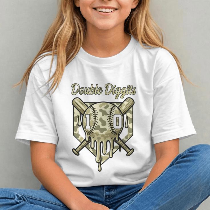 Old School Camo Baseball Drip Double Digits 10th Birthday Graphic Youth