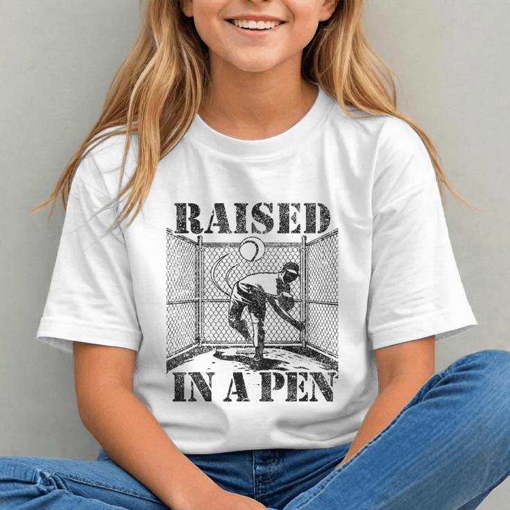 Raised In a Pen Baseball Pitcher Saying Bullpen Graphic Youth