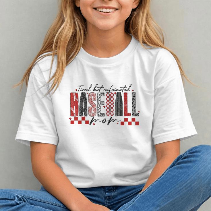 Retro Checkered Tired But Caffeinated Baseball Mom Leopard Graphic Youth Retro Checkered Tired But Caffeinated Baseball Mom Leopard Graphic Youth