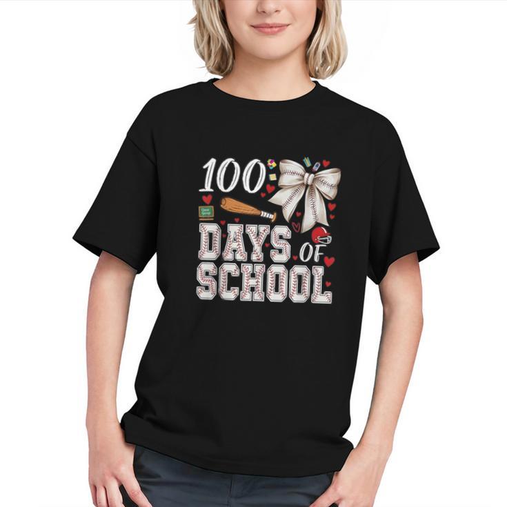 100 Days Of School Baseball 100th Day Of School Coquette Bow Graphic Youth 100 Days Of School Baseball 100th Day Of School Coquette Bow Graphic Youth