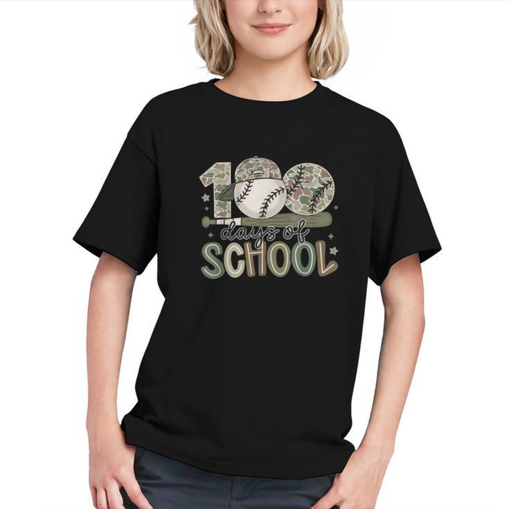 100 Days Of School Baseball Camo Celebration Graphic Youth