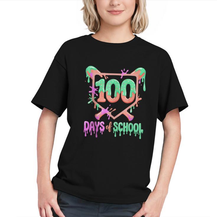 100 Days Of School Baseball Ice Cream Drip 100th Day Player Graphic Youth