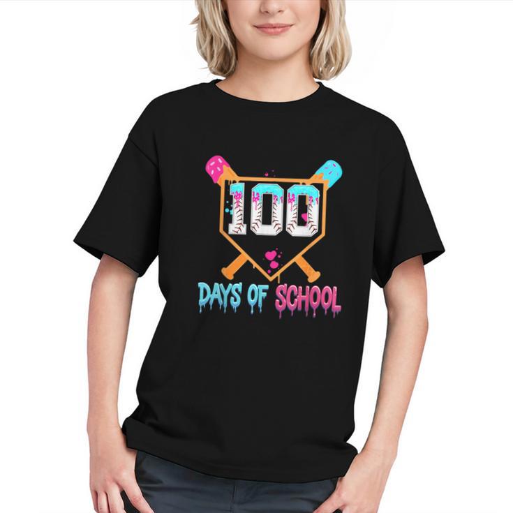 100 Days Of School Baseball Ice Cream Drip 100th Day School Graphic Youth