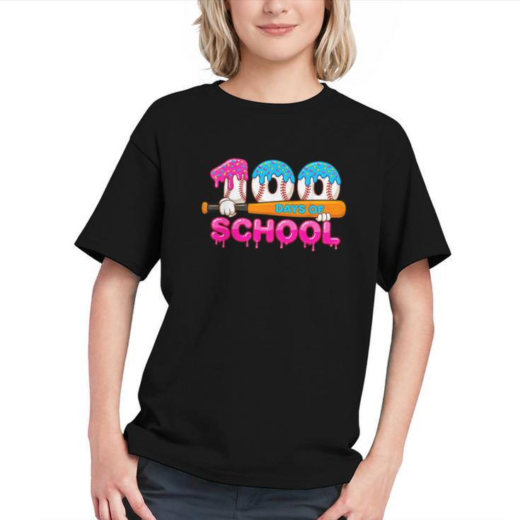 100 Days Of School Baseball Ice Cream Drip For Teacher Kid Graphic Youth