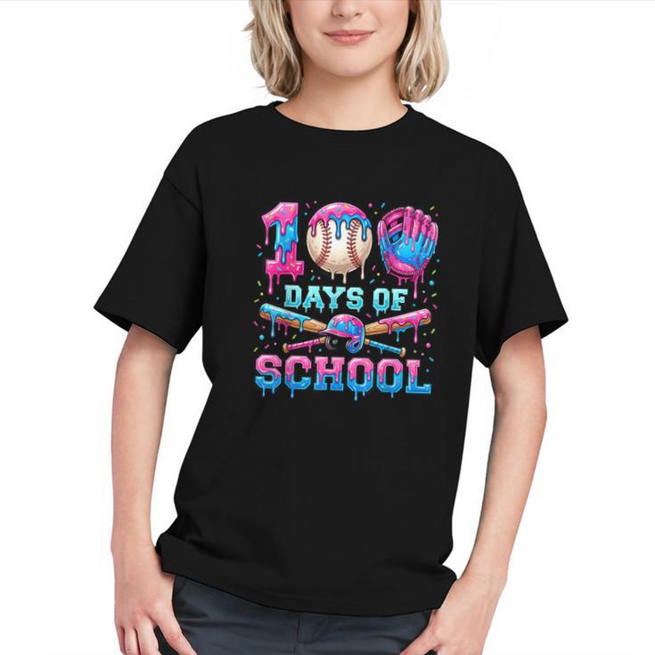 100 Days Of School Baseball Sports Drip Graphic Graphic Youth