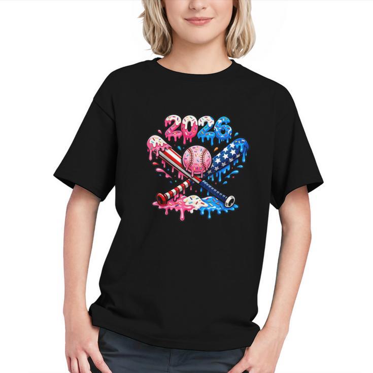 2026 American Flag Baseball Ice Cream Drip Bats Boys Graphic Youth