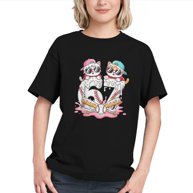 67 Meme Kawaii Cats Baseball Ice Cream Drip 6 7 Kids Graphic Youth