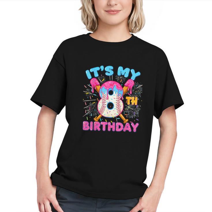 8th Birthday Baseball 8 Year Old Ice Cream Drip Boy Baseball Graphic Youth