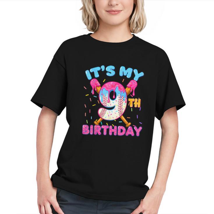 9th Birthday Baseball 9 Year Old Ice Cream Drip Boy Baseball Graphic Youth