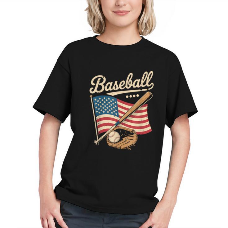 American Flag Baseball Player Bat Fan Catcher Pitcher USA Graphic Youth