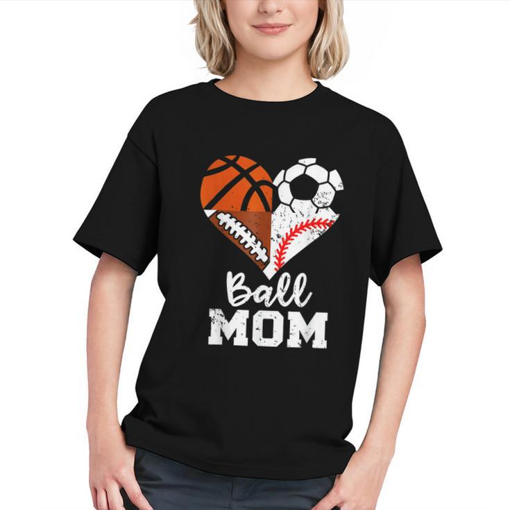 Ball Mom Heart Soccer Basketball Baseball Football Mom Graphic Youth