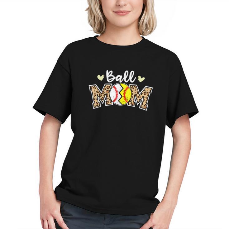 Ball Mom Leopard Baseball Softball Player Mom Graphic Youth