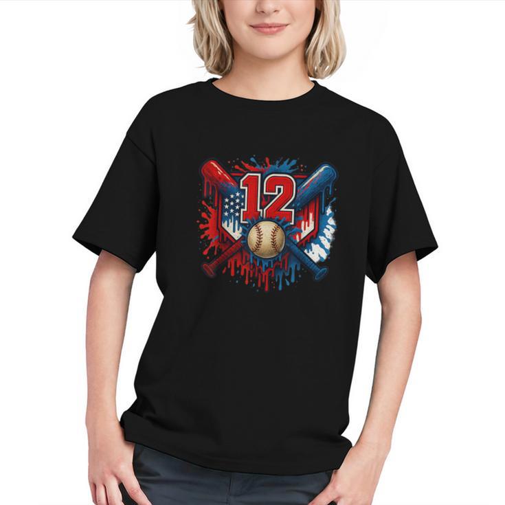 Baseball 12 Year Old Splash Drip 12th Birthday Boy Number 12 Graphic Youth