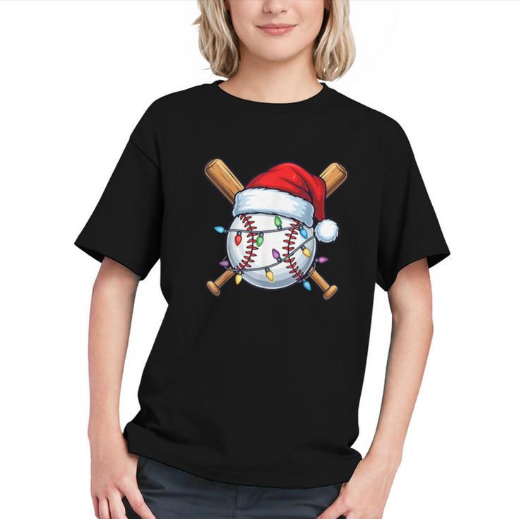 Baseball Christmas Lights Santa Christmas Baseball Player Graphic Youth