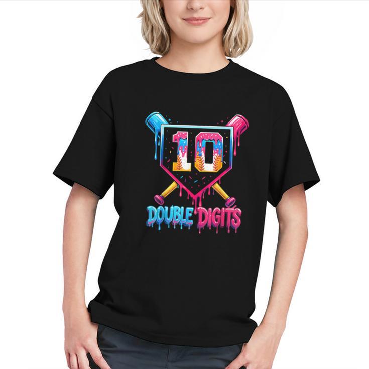 Baseball Drip 10th Birthday Boy Double Digits Ice Cream Drip Graphic Youth