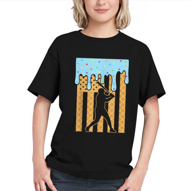 Baseball Drip Dripping Ice Cream Sport Player American Flag Graphic Youth